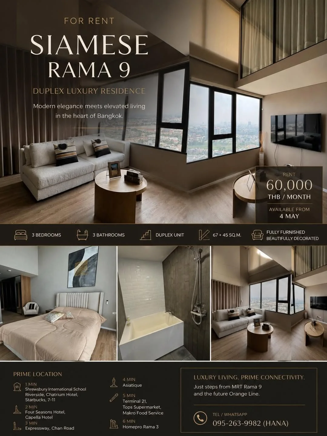 3 Bedroom condo in Siamese Rama 9