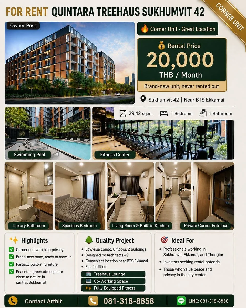 1 Bedroom condo in Quintara Treehaus Sukhumvit 42