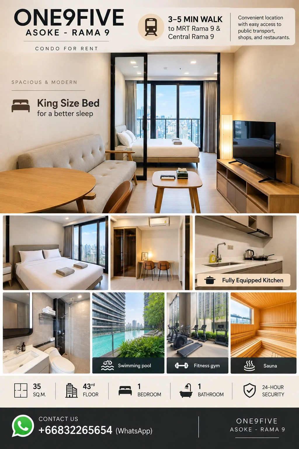1 Bedroom condo in One9Five Asoke-Rama 9