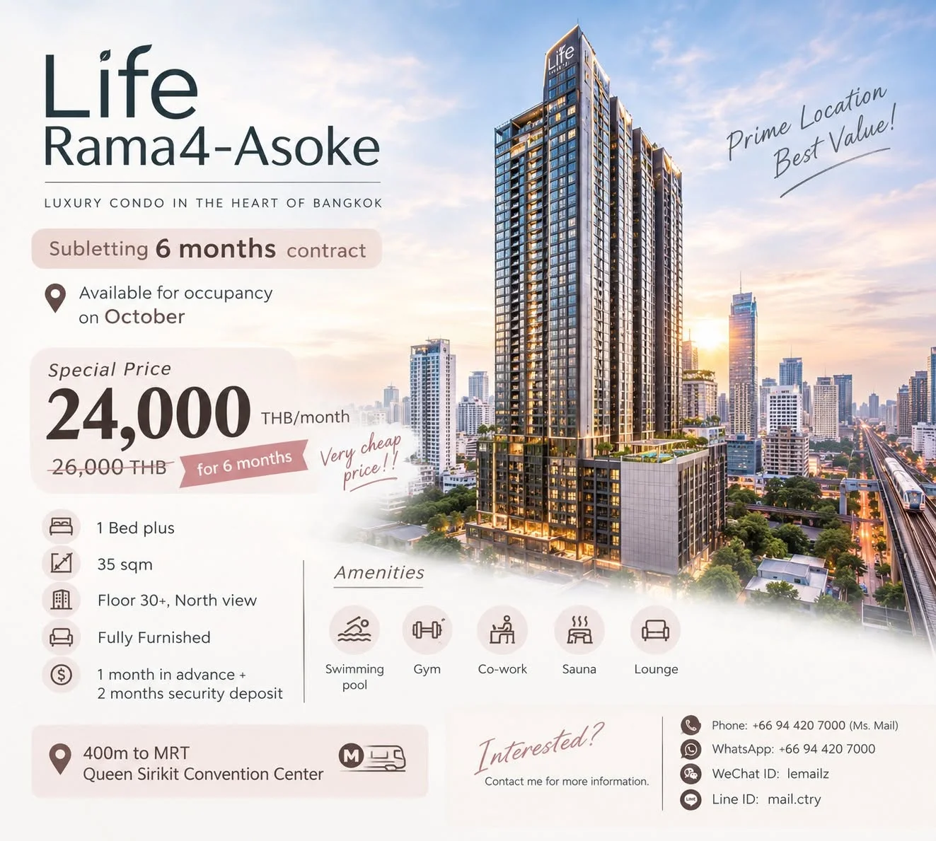 1 Bedroom condo in Life Rama 4-Asoke