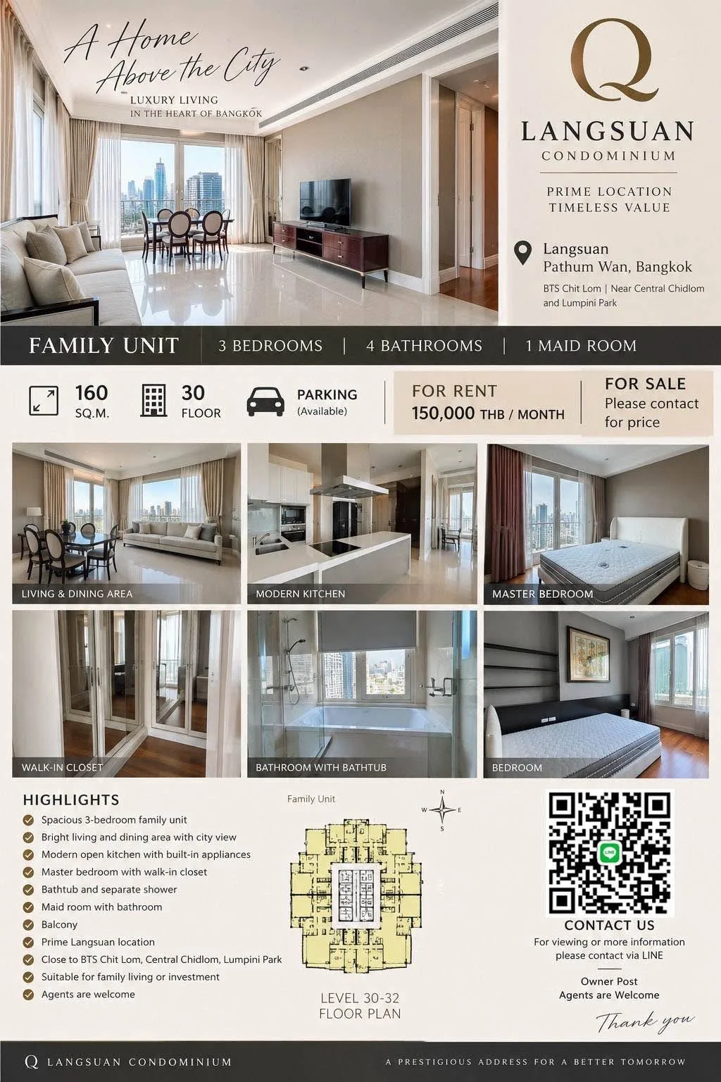 3 Bedroom condo in Q Langsuan