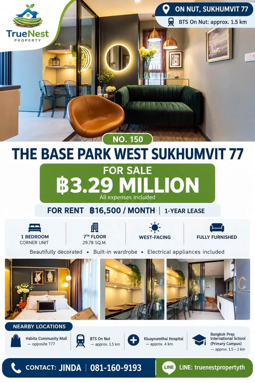1 Bedroom condo in The Base Park West Sukhumvit 77
